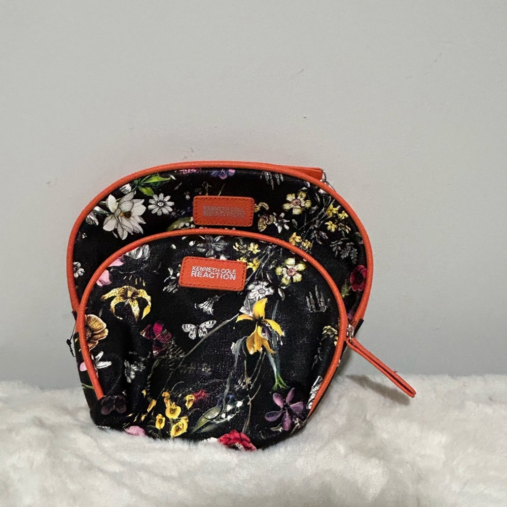 Kenneth Cole Reaction Black and Orange Floral Cosmetic Bag